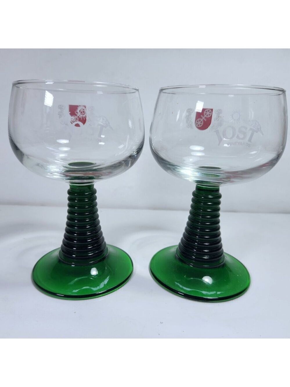 Vintage Luminarc Roemer Wine Glasses Set of 2 Green Rhine Stem Jost Vineyards
